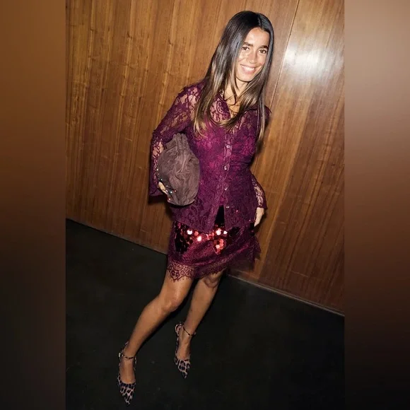 NWT Wine Lace Button Down Shirt with Slip by Never Fully Dressed - Picture 1 of 5